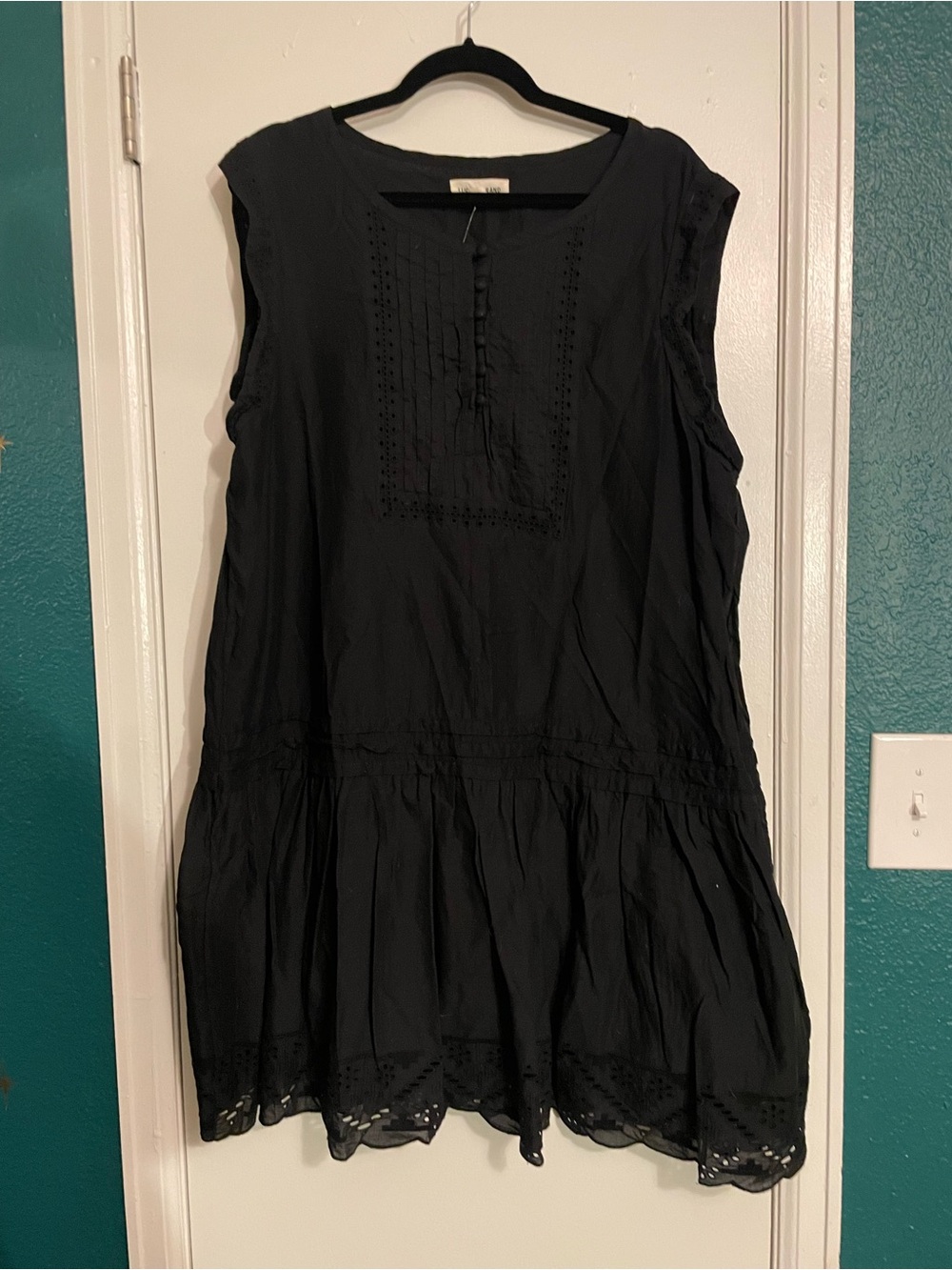 Lucky Brand Black Sleeveless Eyelet Drop Waist Dress